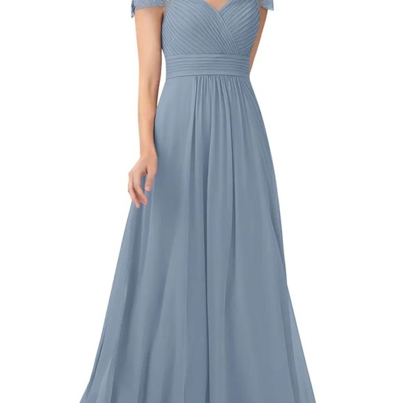AZAZIE *ADALYN* A-Line Lace Chiffon Floor-Length Dress Dusty Blue *Size A12* - Picture 3 of 11